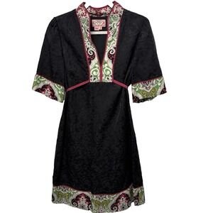Phoebe Couture Paisley Silk Kimono Mini Dress12 Bell Sleeve Bohemian Embroidered